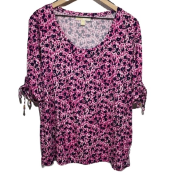 MICHAEL Michael Kors Blue Pink Relaxed Tie Front Blouse - Picture 1 of 7